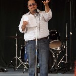 The powerful poet, PR man, and MC, Gerald Cedillo, addresses the Bank of America.